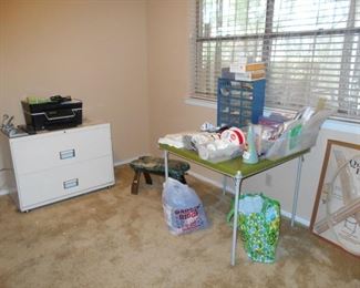File cabinet, Printer by Dell, Camel chair, sewing items, etc.