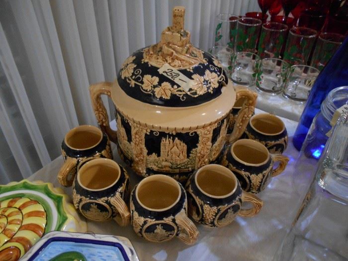 Vintage German Rumtopf with eight cups