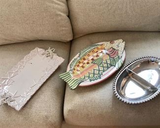 Mackenzie Childs fish platter, Mariposa server 