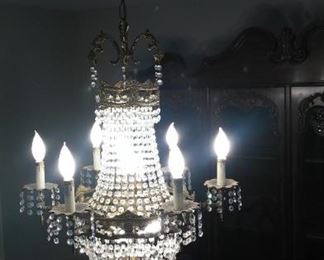 Vintage Brass or Bronze Cascade Chandelier, of Graduated Cut Octagon Crystals!  This hanging lamp says, "WOW!".