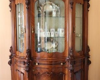 Curved Glass Carved Wood Display Cabinet