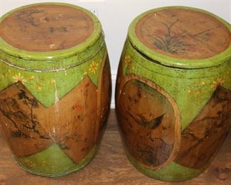 Pair of wooden garden seat storage containers