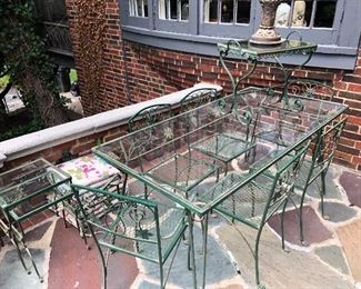 Antique glass topped table and 6 chairs