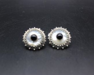 Vintage Sterling Earrings with Mother of Pearl Inlay 
