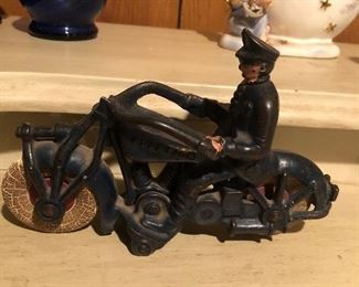 Vintage Cast Iton Hubley Champion Police Motorcycle 