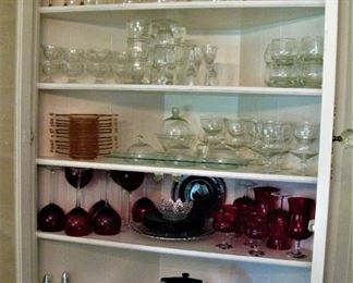 Vintage Red Stemware  and Plates- Depression Glass