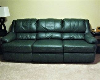 Hunter Green Leather Reclining  Sofa