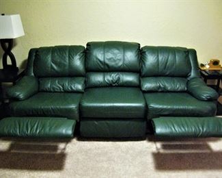 Hunter Green Leather Reclining  Sofa