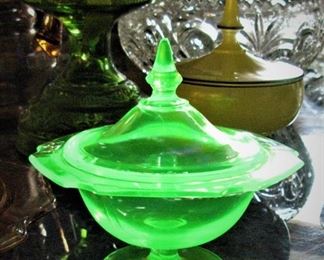  Vaseline Glass Candy Dish - Glowing 