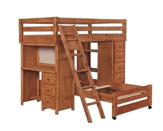 American Woodcrafters Student Loft Bunk Bed
We have all pieces including bunky  board mattresses.
Great condition! 
Twin over over twin beds. 