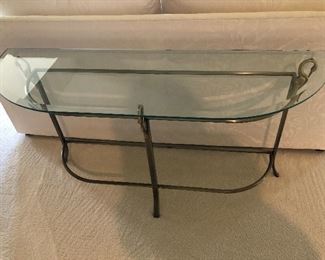 SEVERAL BEVELED GLASS TOP TABLES WITH BRASS BASES
