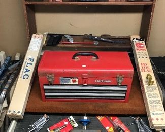Craftsman toolbox full of tools, socket Drivers, torque wrench and American flags
