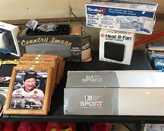 Mailbox, squirrel cage, ceramic heater and NASCAR driver photos