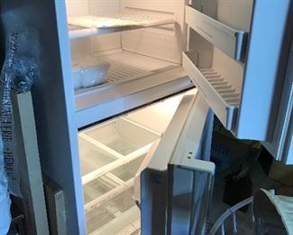 The inside of an Amana over under refrigerator freezer