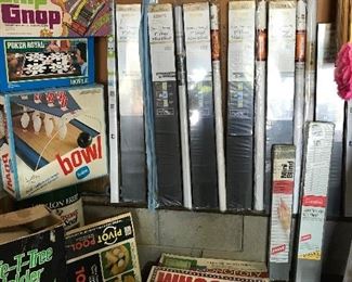 Vintage games, variety of sizes of window blinds and Window shades