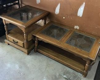 Matching glass top end table and coffee table