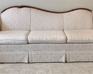 Item 8:  Vintage Kingsley Furniture Co. Asymmetrical Carved Wood Back Sofa - 80.5"l x 22.5"w x 35"h:  $425