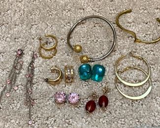 Lot 16:  Assorted Jewelry with pink stud earrings and dangle earrings with pink stones: $12