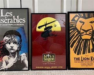 All Framed Posters are $45 ea                                                  Item 68:  Les Miserables Poster - 14.25" x 22.25"                           Item 73:  Miss Saigon Poster - 12.75" x 20.5"                                      Item 72:  The Lion King Poster - 13.25" x 21"