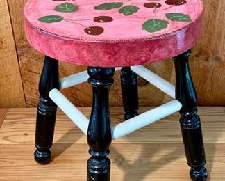 Item 88:  Painted Stool with Cherries - 13" x 16": $25