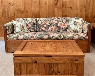 Amazing Furniture! By the way, you can purchase ANY COLOR cushion covers you want! They are readily available online! Item 91:  This End Up Sofa - 78"l x 27.5"w x 25.5"h:  $350                                                                                                        Item 90:  This End Up Storage Trunk/Coffee Table - 39.5"l x 23.5"w x 16.5"h: $200