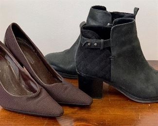 Item 294:  Left - Brown Spiga and Right - Black Boots with Strap at Ankle:  $12 each (SOLD)