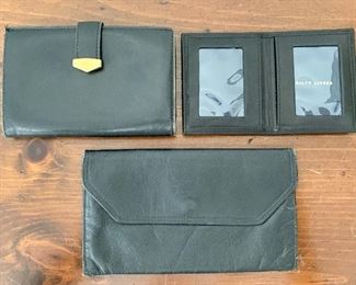 Item 295:  3 black wallet type things - top right Ralph Lauren, top left is Mark Cross and one on bottom is Mundi: $40