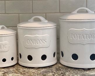 Item 130:  (3) Canisters: $70                                                                                  Garlic - 6"                                                                                                                  Onions - 7.5"                                                                                                           Potatoes - 8.5"