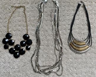 Lot 19:  Big Black Beads, Silver Multi Chain and Gold and Silver Bar Necklace: $15