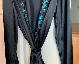 Item 310:  Black and Aqua Satin Bathrobe: $12