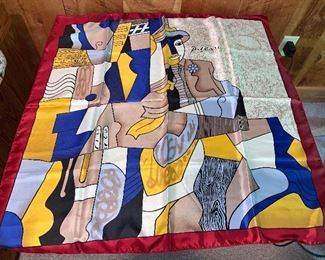 Item 320:  Picasso Silk Scarf - yellow, blue and burgundy: $25