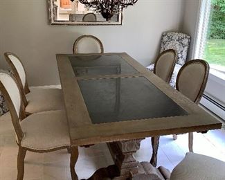 Item 1:  Arhaus Wilhelm Grey Dining Room Table with Gorgeous Polished Bluestone Inlay:  $1350                                                                                           Table - 86" Base 