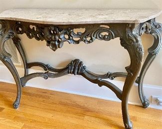 Custom Carved Console with Marble top by Beacon Hill