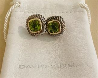 Genuine David Yurman sterling silver and 14k gold peridot earrings 