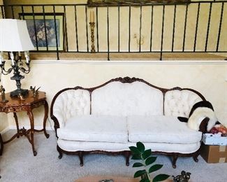 Fine 1930s walnut carved frame sofa