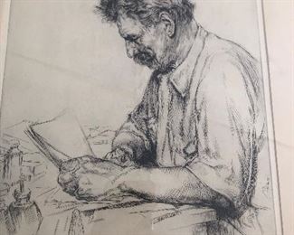 Signed engraving of Albert Schweitzer