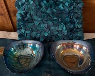 Art Glass Bowls, Peacock Blue Decorative Pillow
