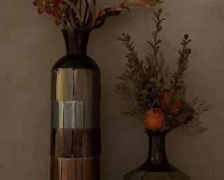 Large Decorative Multi-Colored Metal Vases 