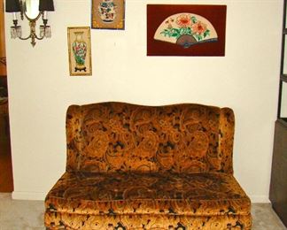 French Style Settee w/  Patterned Velour Upholstery
