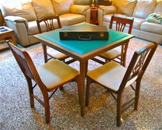 Folding Bridge Table, Two Pairs of Chairs LEATHER SOFAS NOT FOR SALE