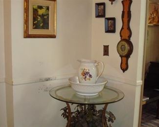 Brass Table w/ Planter and Glass Top