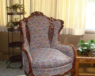 Antique Upholstered Chair w/ Figural Carving