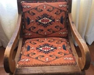 Southwest Distressed Wood and Fabric Chair