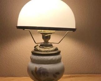 Vintage Floral Porcelain and Brass Lamp