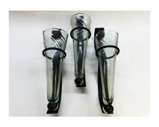 Lot of 3 -- very heavy glass with heavy metal holders, wall décor. Very good condition, each measure 21 inches tall   $20.00 set