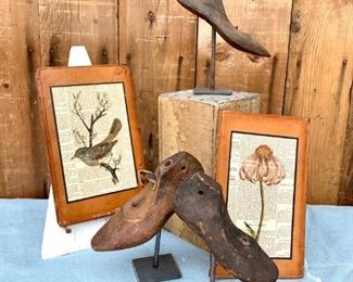 Old shoe molds on handmade stands.Great for decor. We have three of them available and they are each $35 each