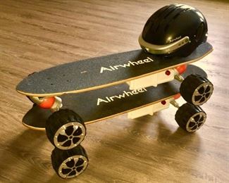 2 AIRWHEEL skateboards 1 AIRWHEEL helmet   1 board needs remote controller both boards under 6 hours usage Easily record every splendid moment of your extreme sports
It adopts an integrated technology, with excellent toughness and strength which can bear impact to protect head safety effectively
High-quality EPS material, lightweight and sturdy to keep your head safe
Integrated camera with 2304 x 1296 high resolution
Wide viewing 150 degrees angle
Adjustable head girth 53-63 cm
up to 128 GB external storage
Streamlined ventilation system (80% of the human body heat is shed from the head) 
180 mins operating time (2000mAh LiIon) 
Wifi/Bluetooth connection to smartphone Airwheel C5 app
Integrated Bluetooth speaker (up to 20m distance) 
Dimensions: 12.7 x 7 x 10 inches
425g weight
One-key operate or connect to the free mobile app via Bluetooth for full features: taking photos, shooting videos, answering calls, playing the music
$450 for both skateboard, and Airwheel accompanying helmet an