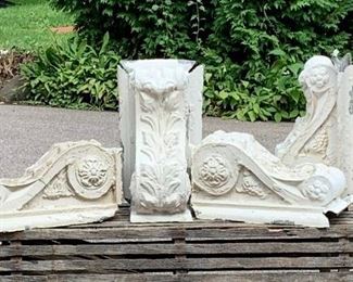 Beautiful zinc corbels. Old chippy painted white. They each measure 16" x 8 1/2" x 6". They are lightweight for hanging or decor and are remarkable - Each corbel is $52
