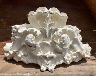 Large Antique Plaster on Wood Bed Crown. Spectacular piece. Bracket built into back for hanging. Originally came out of a house in Texas. $175