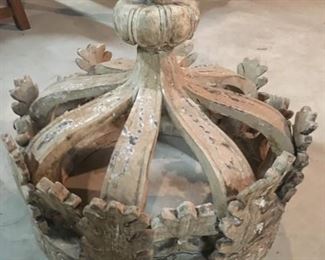 A monumental wooden crown with spectacular detail. What a statement piece! Approximatel 3 feet in diameter. Chippy original paint. $395